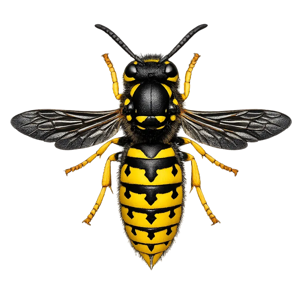Guêpe commune (Vespula vulgaris) vue dorsale, ailes ouvertes